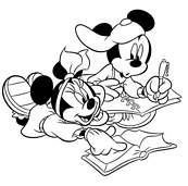 coloriage mickey et minnie font leurs devoirs